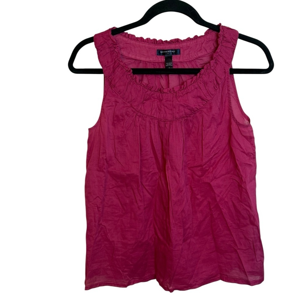 Banana Republic Hot Pink Lightweight Cotton Coastal Ruffle Sleeveless Top